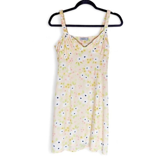 With Jéan Floral Mini Sundress Cream Peach Pansy Print Spaghetti Straps, Medium - Picture 3 of 11